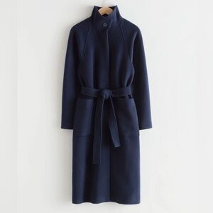 & OTHER STORIES Manteco Relaxed Belted Wool Coat Navy Size US 10 Rare Find!